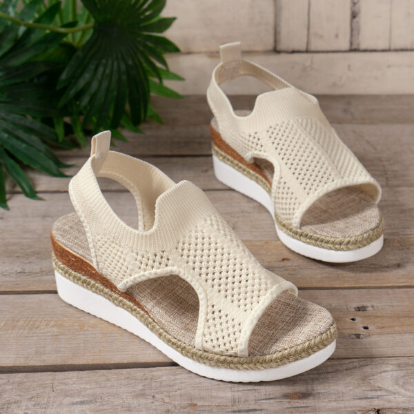 New Hollow Wedges Sandals Summer Fly Woven Breathable Mesh Shoes For Women Peep-Toe Sandals - Image 8