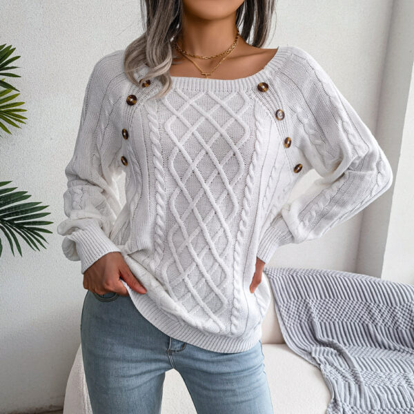 Square Neck Knitted Sweater With Button Design Winter Warm Long Sleeve Tops Women's Clothing - Image 9