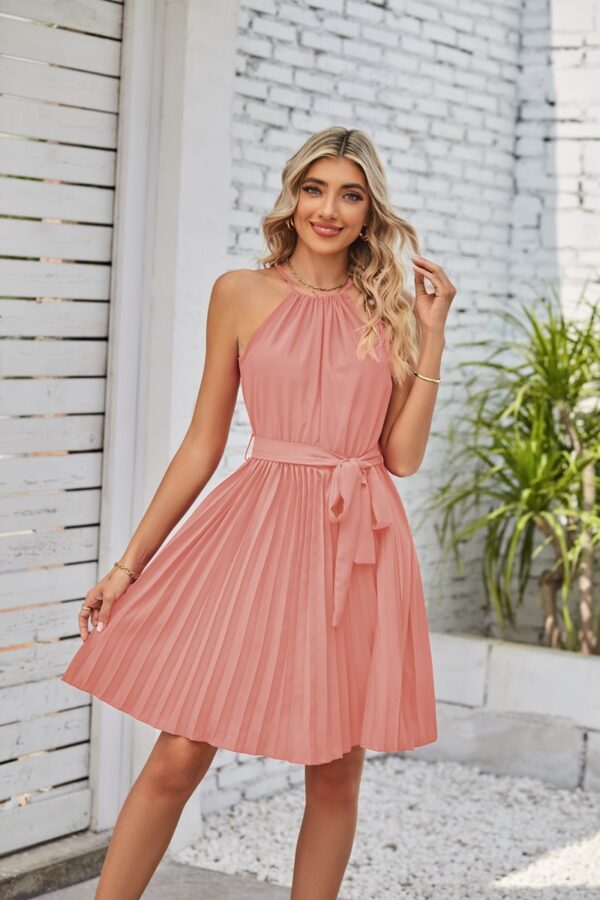 Halter Strapless Dresses For Women Solid Pleated Skirt Summer Beach Sundress - Image 4