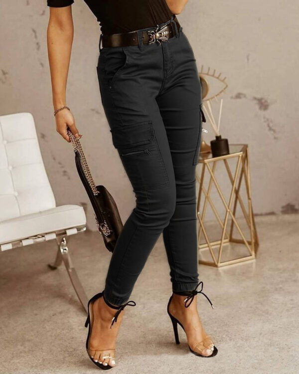 European And American Women's Trousers, Low-waisted Buttons, Solid Color Pockets - Image 6