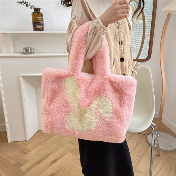 Cute Cartoon Rabbit Ears Plush Bag Autumn And Winter Shoulder Bag Shopping Handbags Large Capacity Personalized Tote Bags For Women - Image 3