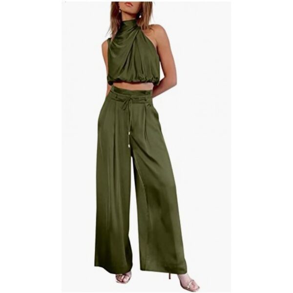 Summer Suits Casual Sleeveless Midriff-baring Top And Wide Leg Pants 2pcs Set Womens Clothing - Image 9