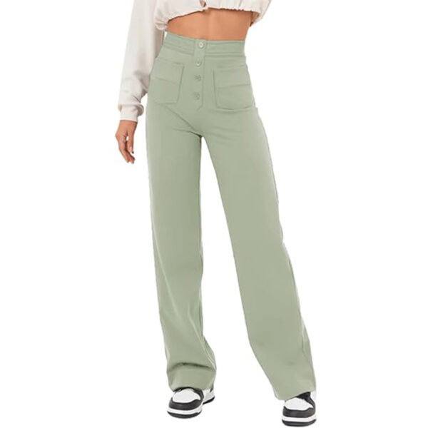 High Waist Trousers With Pockets Casual Loose Wide Leg Button Straight Pants Women's Clothing - Image 5