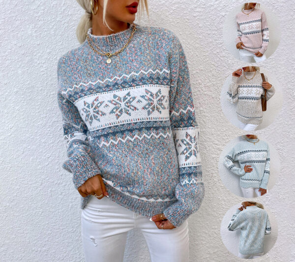 Half Turtleneck Snowflake Sweater Women - Image 2