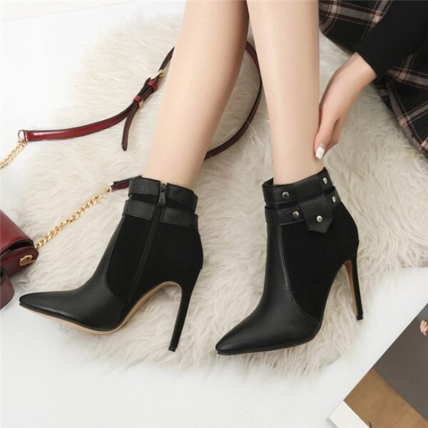 Fashion Retro Thin High Heels Buckle Strap Rivets Ankle Boots Plus Size Women Winter Shoes Blue Black Red Stiletto - Image 5