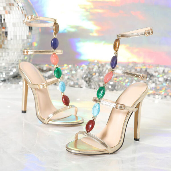 Fashion Colorful Beads Buckle Sandals Summer Stiletto High Heel Shoes Women Party Pumps - Image 8