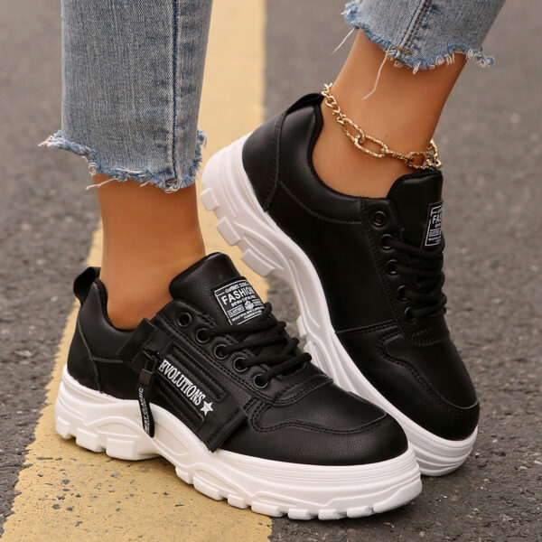 Lace-up Sports Shoes With Side-Zipper Design Fashion Thick-soled Round-toe Casual Shoes For Women Sneakers - Image 7