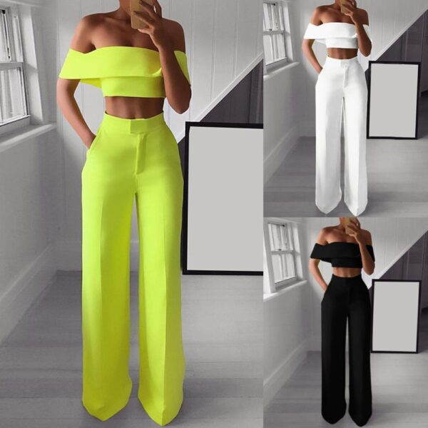 Women  Strapless  and Wide Leg Pants Sexy Two Piece Outfits - Image 4