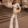European And American Celebrity Style Composite Lace Exquisite Temperament Slim Jumpsuit
