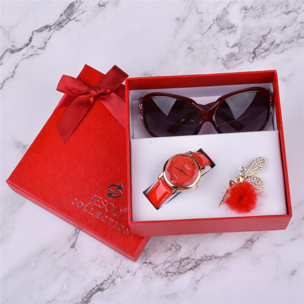 Women Watches Leather Quartz Wristwatch Sunglasses Corsage 3 Pcs Girl Christmas Gift New Year Gift Ladies Gift Box - Image 5