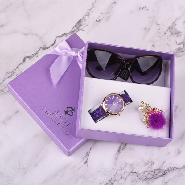 Women Watches Leather Quartz Wristwatch Sunglasses Corsage 3 Pcs Girl Christmas Gift New Year Gift Ladies Gift Box - Image 6