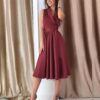 Dies Midi Dress Casual Sleeveless Belt Dress Female New - Image 2