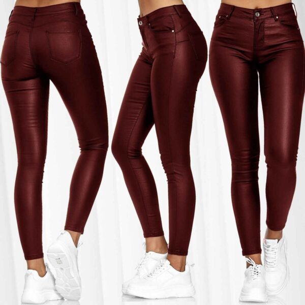 Pure color PU casual pants - Image 7