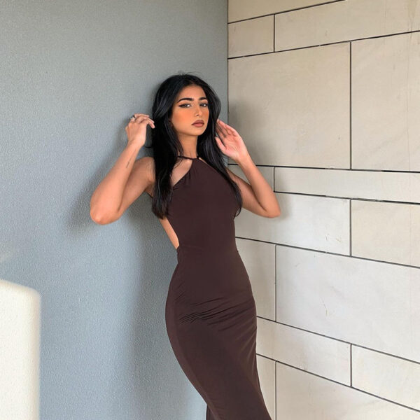 Solid Color Halter Sleeveless Halterneck Dress Long Dress - Image 3