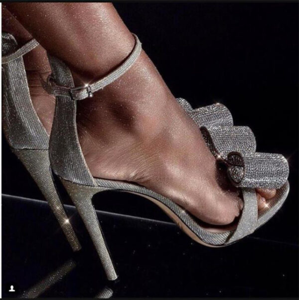 Summer Rhinestone Sandals Silvery Butterfly-knot Women Fashion High Heels Ankle Buckles Ladies Sandals Party Shoes - Image 4