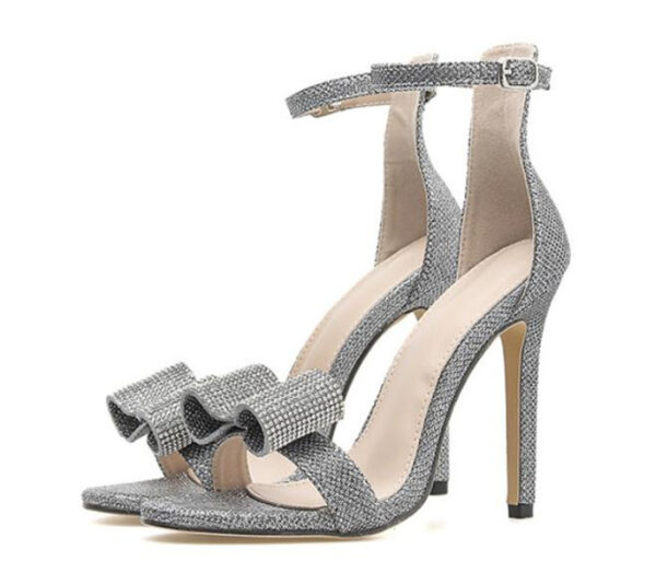 Summer Rhinestone Sandals Silvery Butterfly-knot Women Fashion High Heels Ankle Buckles Ladies Sandals Party Shoes - Image 5