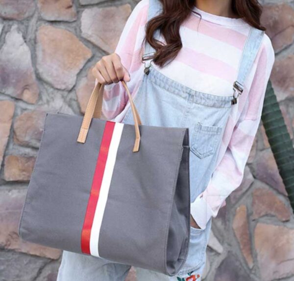 Canvas Ladies Work Bag Women Tote Hand Bag Shoulder Bag for Women Fashion Lady Shopping Canvas Stripe Tote Bags Female Handbags - Image 4