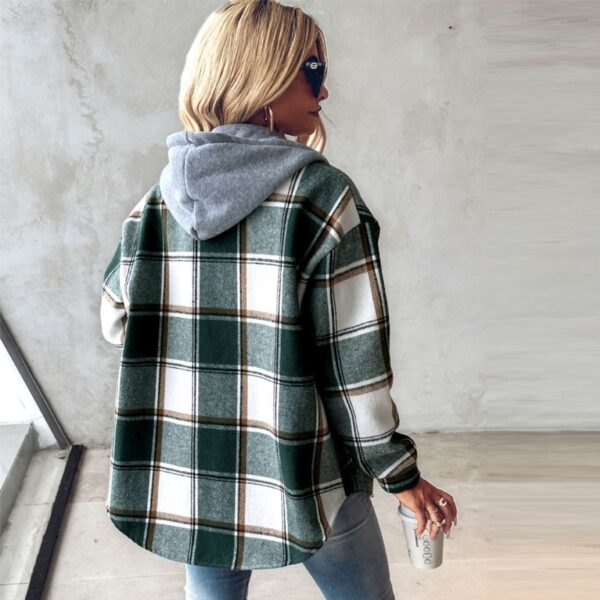 European And American Fashion Women's Wear Solid Color Plaid Hooded Jacket - Image 5