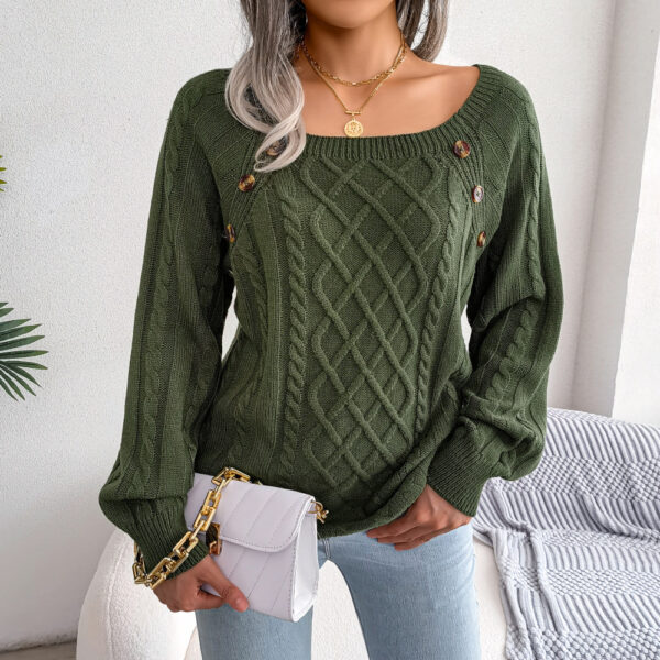 Square Neck Knitted Sweater With Button Design Winter Warm Long Sleeve Tops Women's Clothing - Image 6