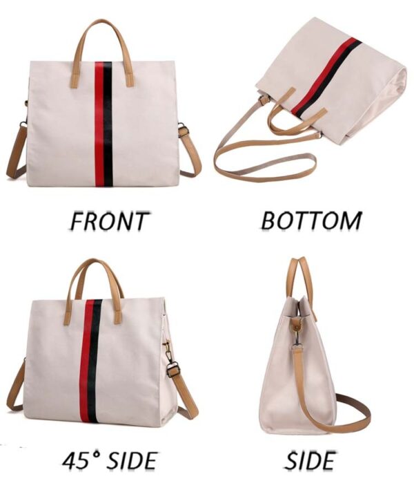 Canvas Ladies Work Bag Women Tote Hand Bag Shoulder Bag for Women Fashion Lady Shopping Canvas Stripe Tote Bags Female Handbags - Image 3