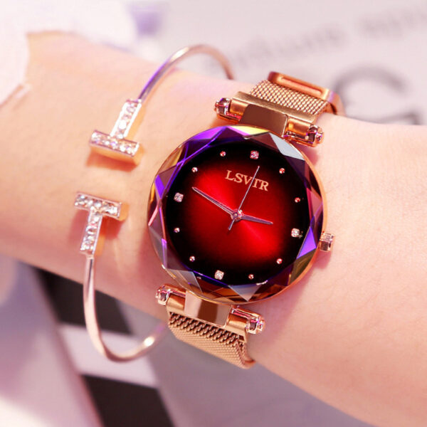 Rose Gold Women Watches Fashion Diamond Ladies Starry Sky Magnet Watch Waterproof Female Wristwatch - Image 2