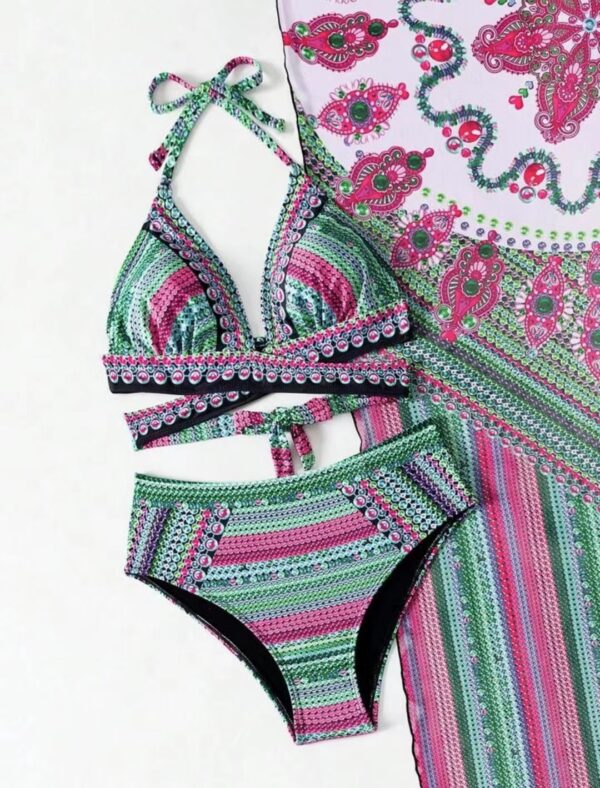 Women's Split Cross Strap Retro Ethnic Style Swimsuit - Image 4