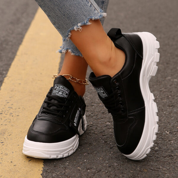 Lace-up Sports Shoes With Side-Zipper Design Fashion Thick-soled Round-toe Casual Shoes For Women Sneakers - Image 2