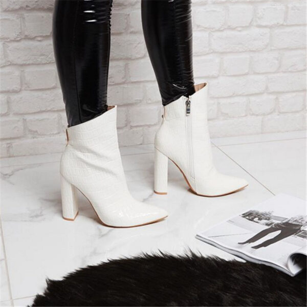 Women Shoes High Heels Leather White Ankle Boots - Image 5