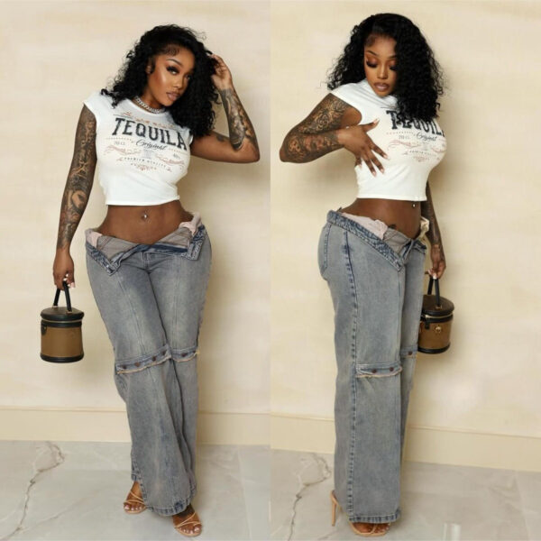 Y2k Baggy Wide Leg Jeans Women Vintage Streetwear Washed Denim Pants Grunge Basic Slouchy Trousers - Image 7