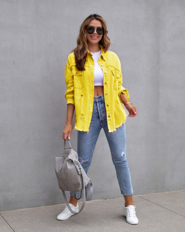 Fashion Ripped Shirt Jacket Female Autumn And Spring Casual Tops Womens Clothing - Image 5