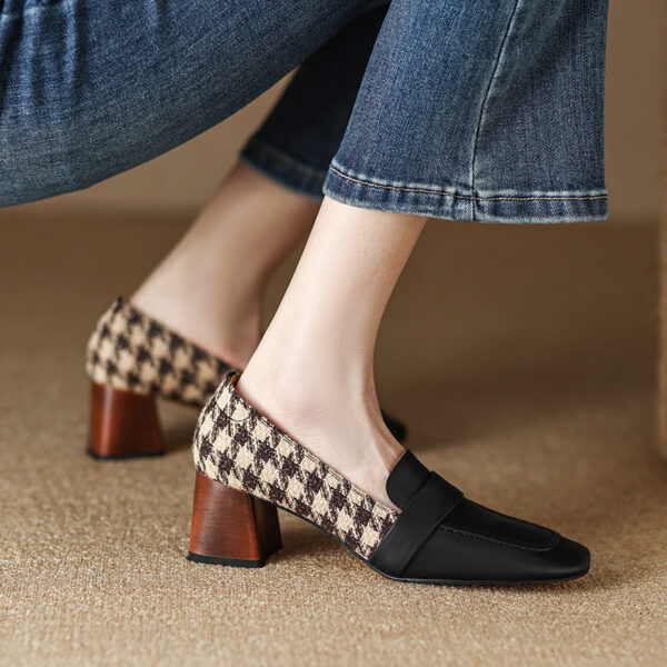 Square Head Thick Middle Heel Shoes Match Color Gingham Single Shoe Women - Image 8