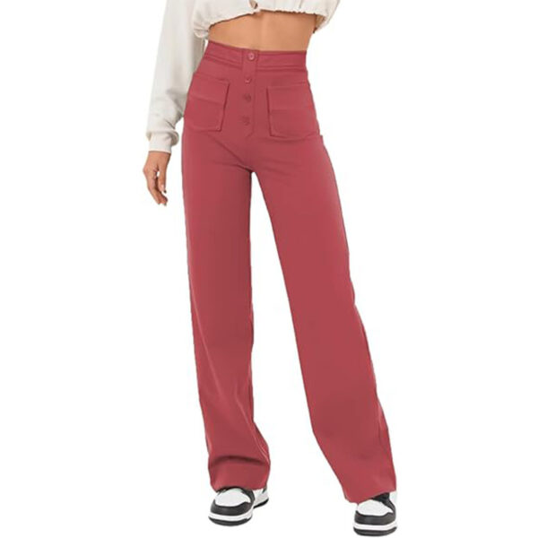 High Waist Trousers With Pockets Casual Loose Wide Leg Button Straight Pants Women's Clothing - Image 6