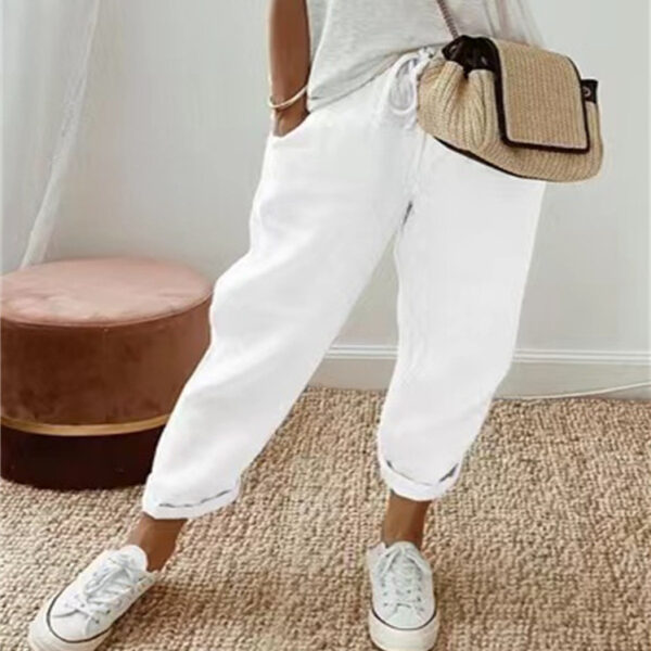 Women's Fashion Cotton Linen Solid Color Casual Pants - Image 2