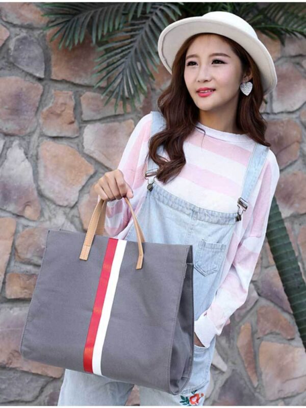 Canvas Ladies Work Bag Women Tote Hand Bag Shoulder Bag for Women Fashion Lady Shopping Canvas Stripe Tote Bags Female Handbags - Image 5