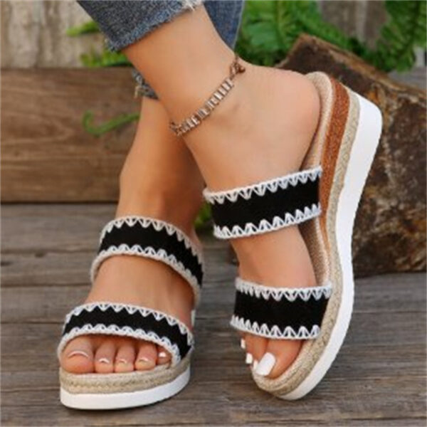 New Hemp Rope Woven Wedge Slippers Summer Ethnic Style Sandals Double Wide Strappy Shoes For Women - Image 3