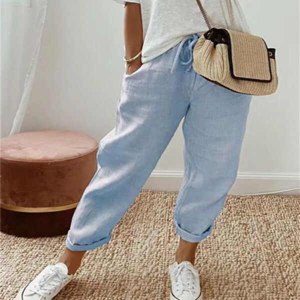 Women's Fashion Cotton Linen Solid Color Casual Pants - Image 6