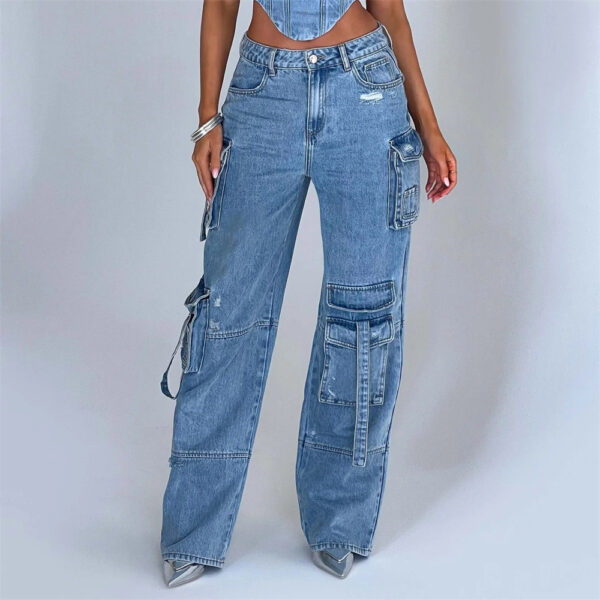 Women's Suit Low Waist Three-dimensional Tube Top And Pocket Stitching Jeans Pants - Image 5