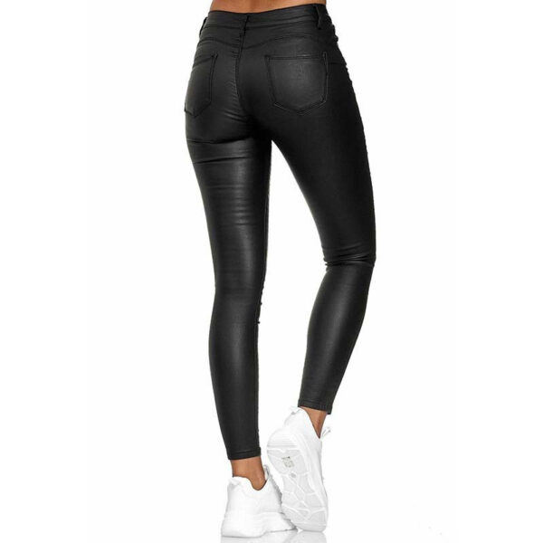 Pure color PU casual pants - Image 2