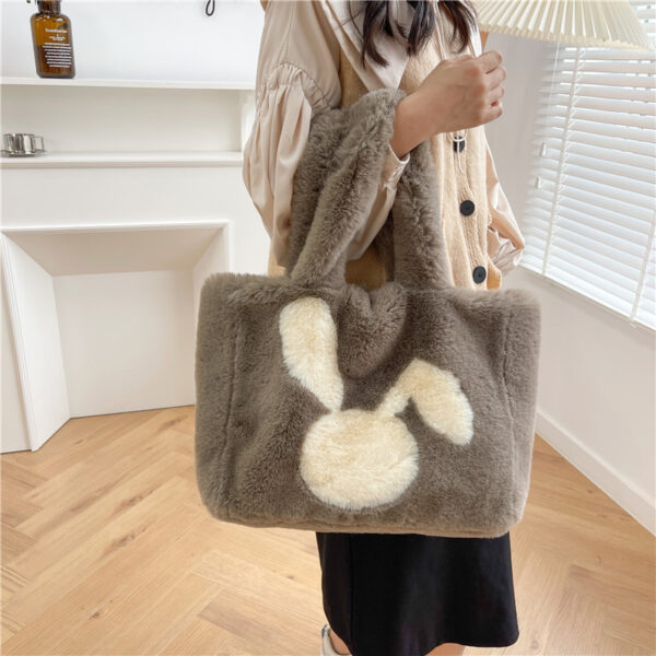 Cute Cartoon Rabbit Ears Plush Bag Autumn And Winter Shoulder Bag Shopping Handbags Large Capacity Personalized Tote Bags For Women - Image 5