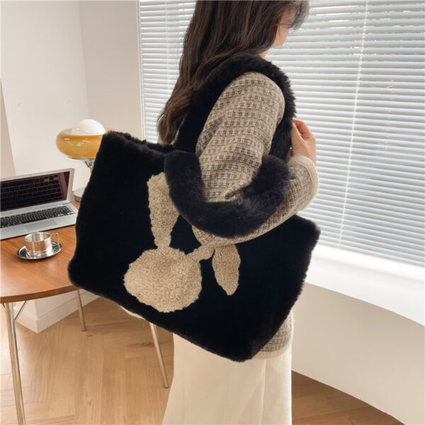 Cute Cartoon Rabbit Ears Plush Bag Autumn And Winter Shoulder Bag Shopping Handbags Large Capacity Personalized Tote Bags For Women - Image 4