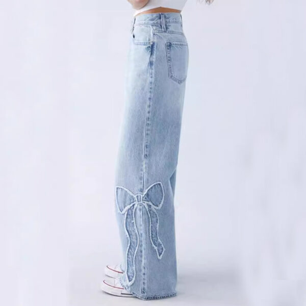 Women's Straight Trousers Embroidered Side Frayed Butterfly Jeans Street Design Hot Girl Baggy Pants - Image 4