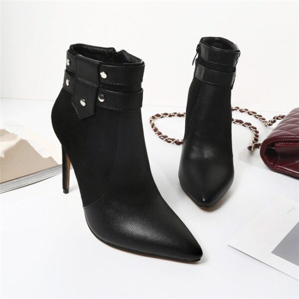 Fashion Retro Thin High Heels Buckle Strap Rivets Ankle Boots Plus Size Women Winter Shoes Blue Black Red Stiletto - Image 3