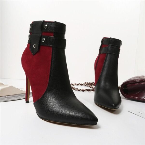 Fashion Retro Thin High Heels Buckle Strap Rivets Ankle Boots Plus Size Women Winter Shoes Blue Black Red Stiletto - Image 9