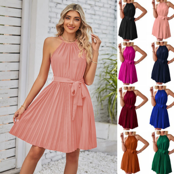 Halter Strapless Dresses For Women Solid Pleated Skirt Summer Beach Sundress - Image 6