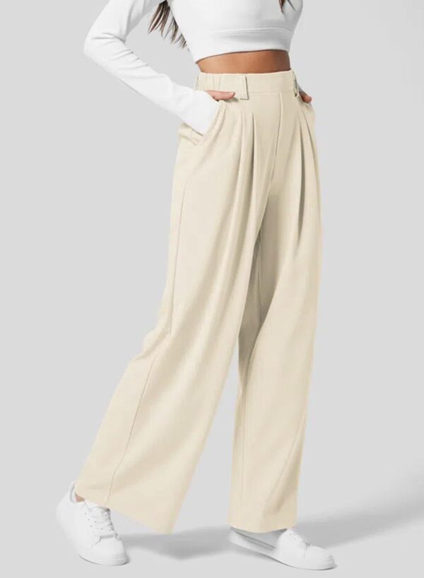 Women's Wide Leg Pants Elastic High Waist Waffle Knit Casual - Image 10