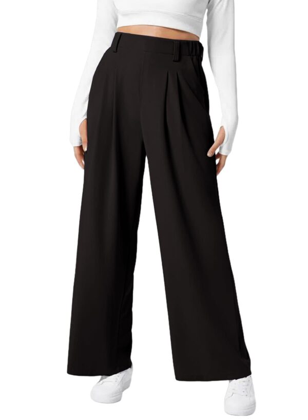 Women's Wide Leg Pants Elastic High Waist Waffle Knit Casual - Image 8