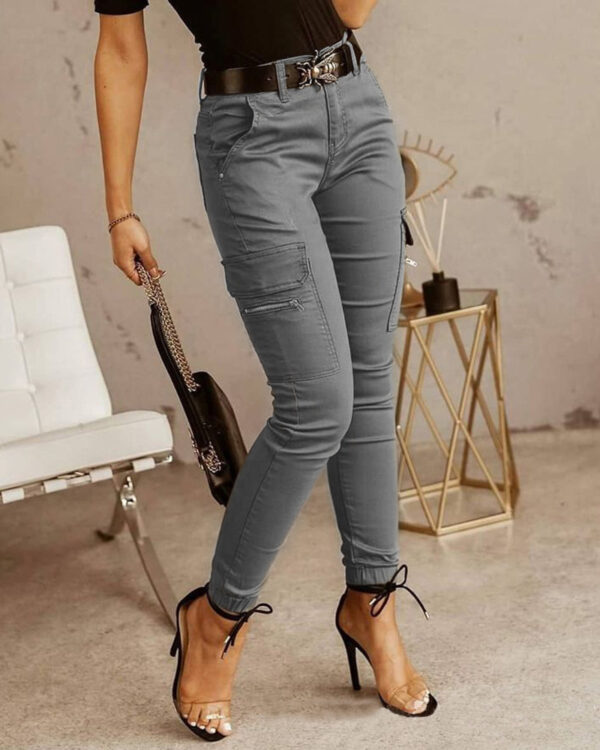 European And American Women's Trousers, Low-waisted Buttons, Solid Color Pockets - Image 7