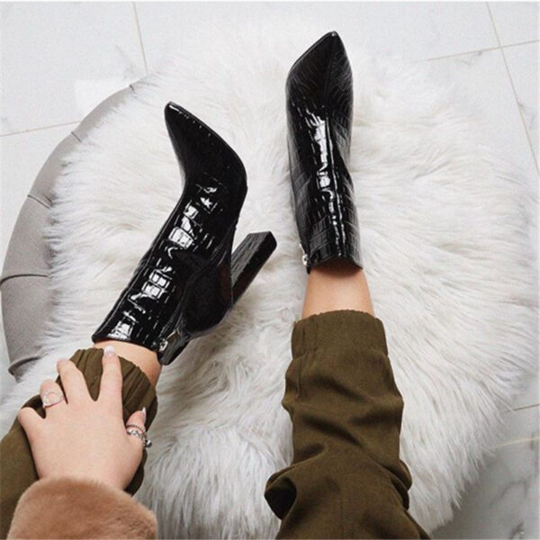 Women Shoes High Heels Leather White Ankle Boots - Image 2