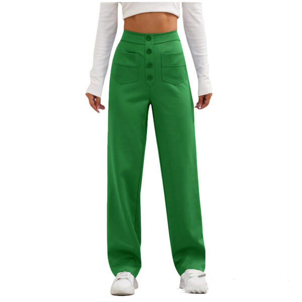 High Waist Trousers With Pockets Casual Loose Wide Leg Button Straight Pants Women's Clothing - Image 2