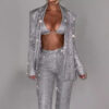 3pcs Shiny Long-sleeved Suit With Bra Lapel Blazer And Straight-leg Trousers Fashion Party Jacket Set For Women Clothing - Image 7